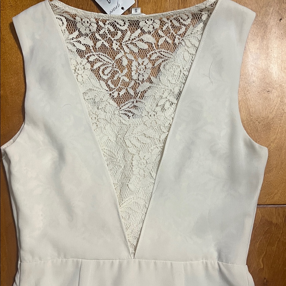 Aniina Cream Lace V-Neck Mini Dress Size Small Wedding Bridal Shower Cocktail - Picture 9 of 14